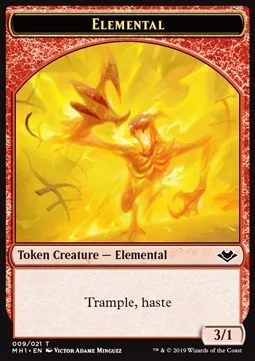 Elemental Token (R 3/1 Trample, haste) // Spirit Token (WB 1/1)