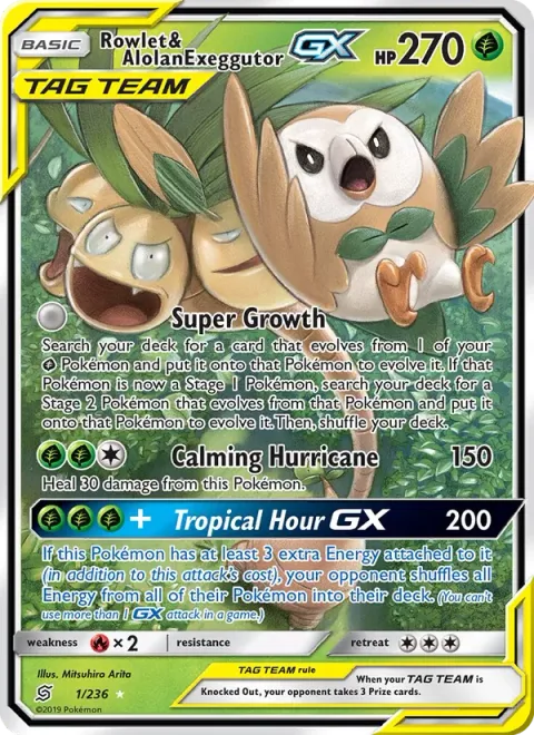 Rowlet & Alolan Exeggutor GX [Super Growth | Calming Hurricane | Tropical Hour GX]