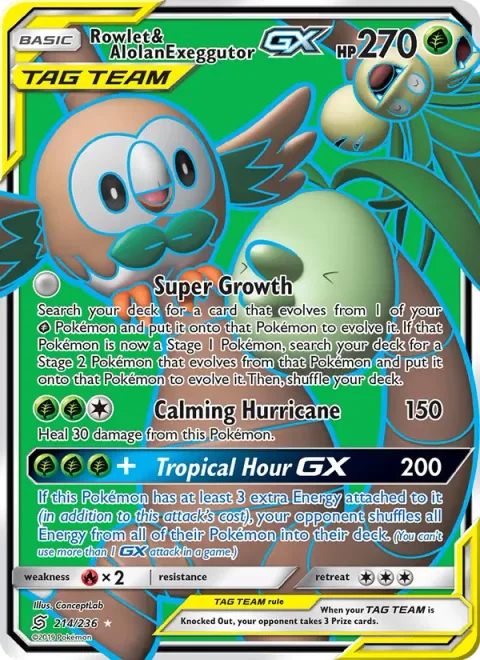 Rowlet & Alolan Exeggutor GX [Super Growth | Calming Hurricane | Tropical Hour GX]