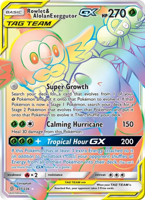 Rowlet & Alolan Exeggutor GX [Super Growth | Calming Hurricane | Tropical Hour GX]