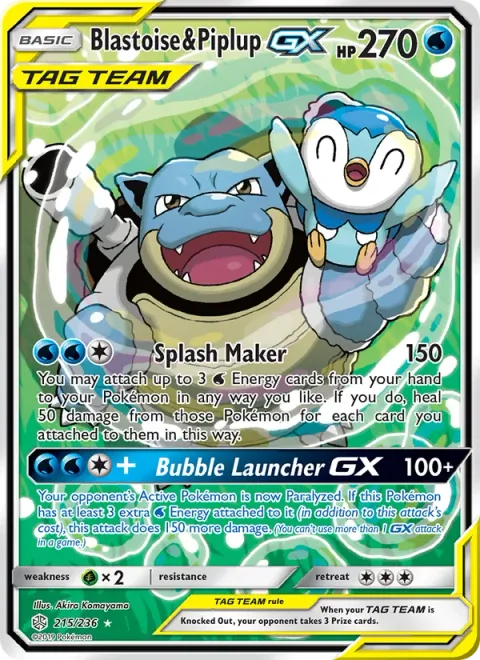 Blastoise & Piplup GX [Splash Maker | Bubble Launcher GX]