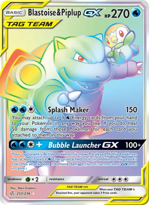 Blastoise & Piplup GX [Splash Maker | Bubble Launcher GX]