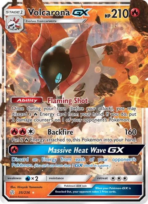 Volcarona GX [Flaming Shot | Backfire | Massive Heat Wave GX]