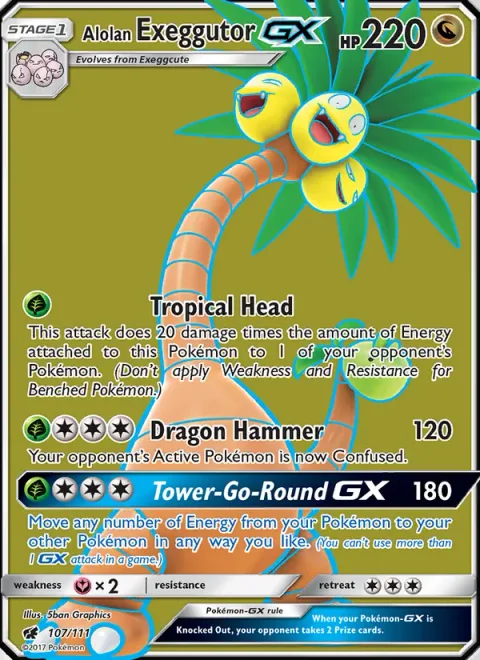 Alolan Exeggutor GX [Tropical Head | Dragon Hammer | Tower-Go-Round GX]