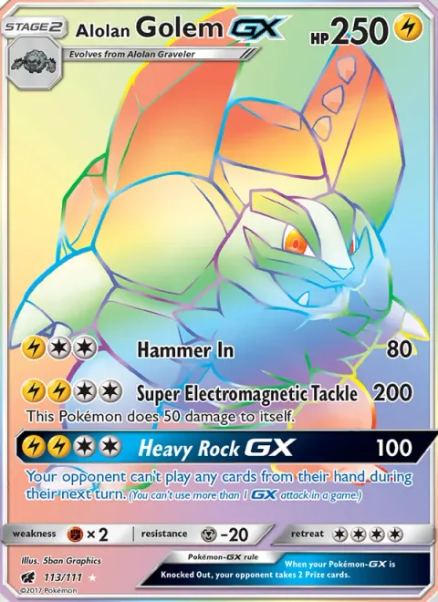 Alolan Golem GX [Hammer In | Super Electromagnetic Tackle | Heavy Rock GX]