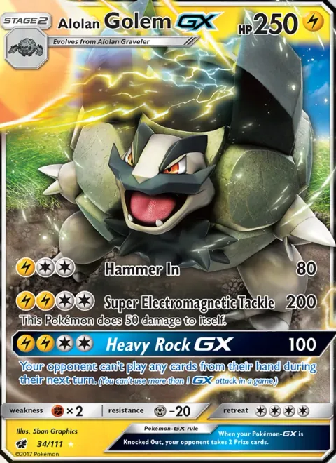 Alolan Golem GX [Hammer In | Super Electromagnetic Tackle | Heavy Rock GX]