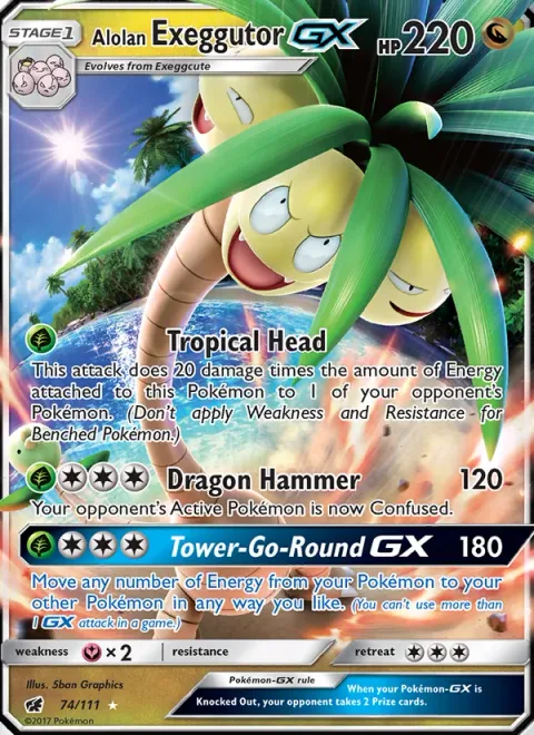 Alolan Exeggutor GX [Tropical Head | Dragon Hammer | Tower-Go-Round GX]