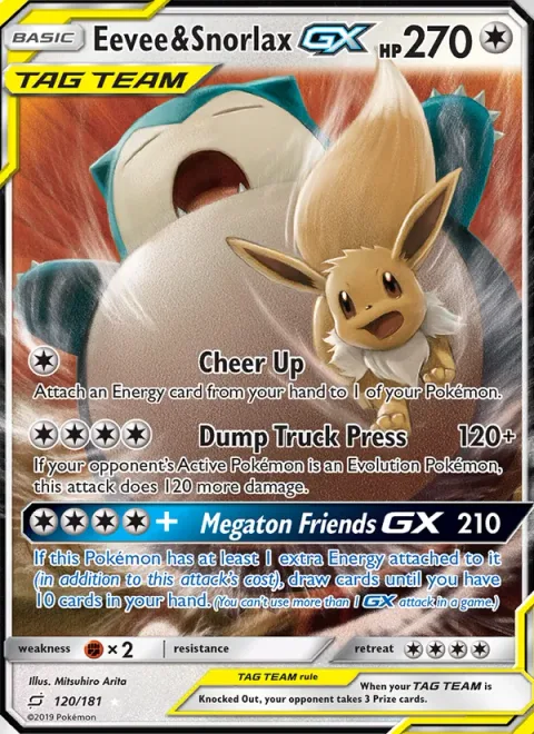 Eevee & Snorlax GX [Cheer Up | Dump Truck Press | Megaton Friends GX]