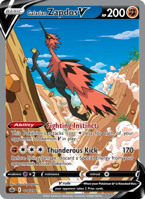 Galarian Zapdos V [Fighting Instinct | Thunderous Kick]